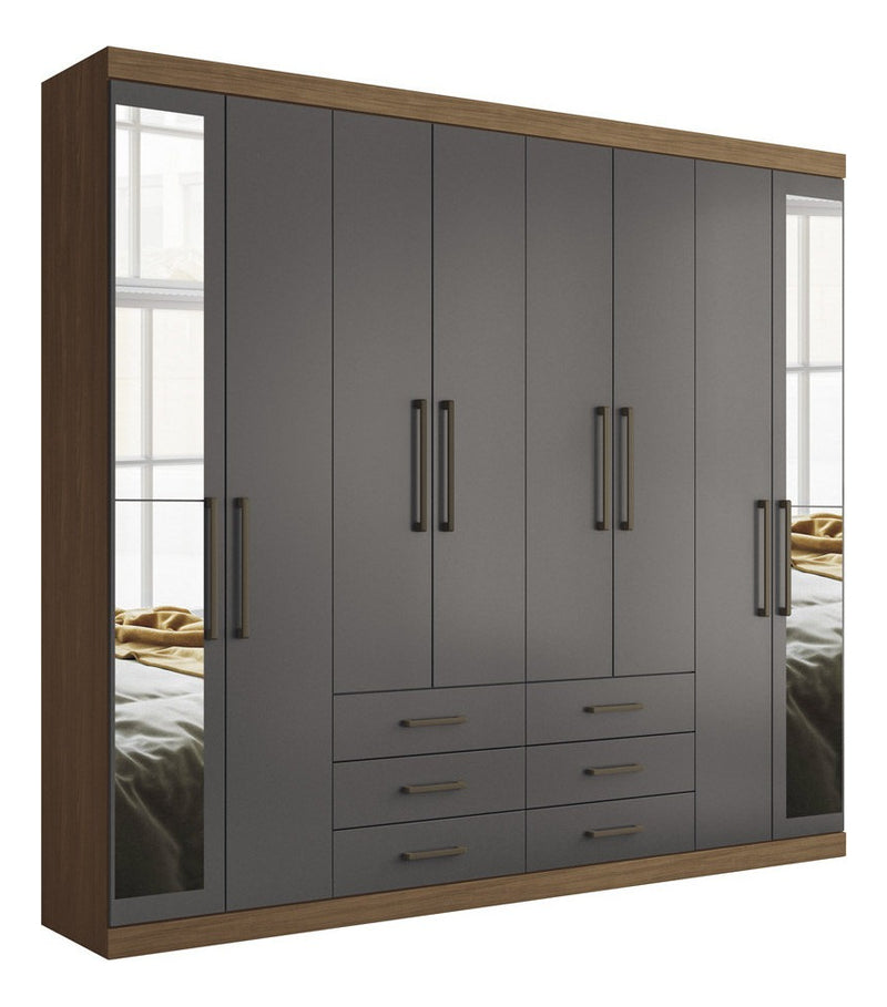 Guarda Roupa Com Espelho Master 8.6 Cor Jatoba/ Grafitte