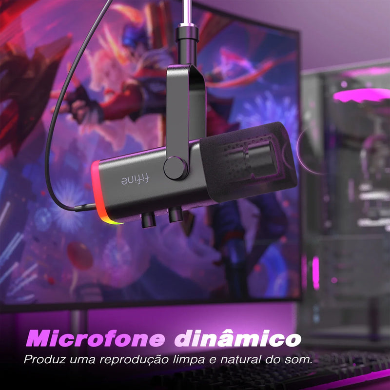 Microfone dinâmico FIFINE USB/XLR com botão de toque de mudo, conector de fone de ouvido, controles de E/S, para PC PS5/4
